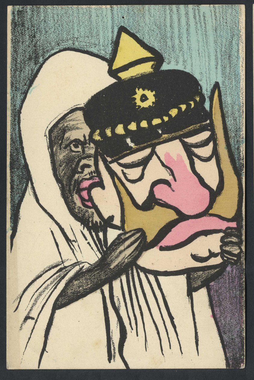 Postal, satírico em cores, por volta de 1905: Alemanha Prússia, Marrocos - William II - ilustração de Leal de Câmara (1877-1948) de Leal de Camara