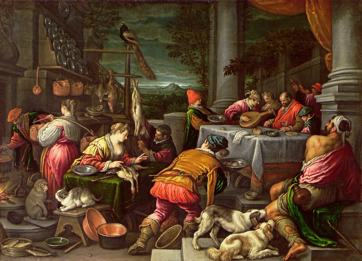 O homem rico e Lázaro, 1590-95 de Leandro da Ponte Bassano