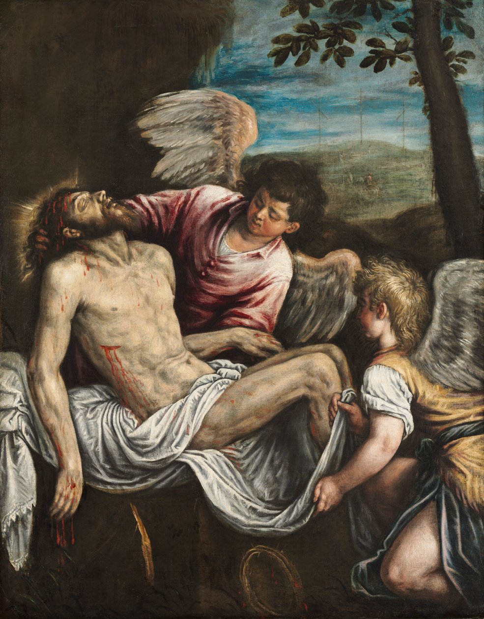 O Cristo morto com anjos, c. 1580 de Leandro Bassano
