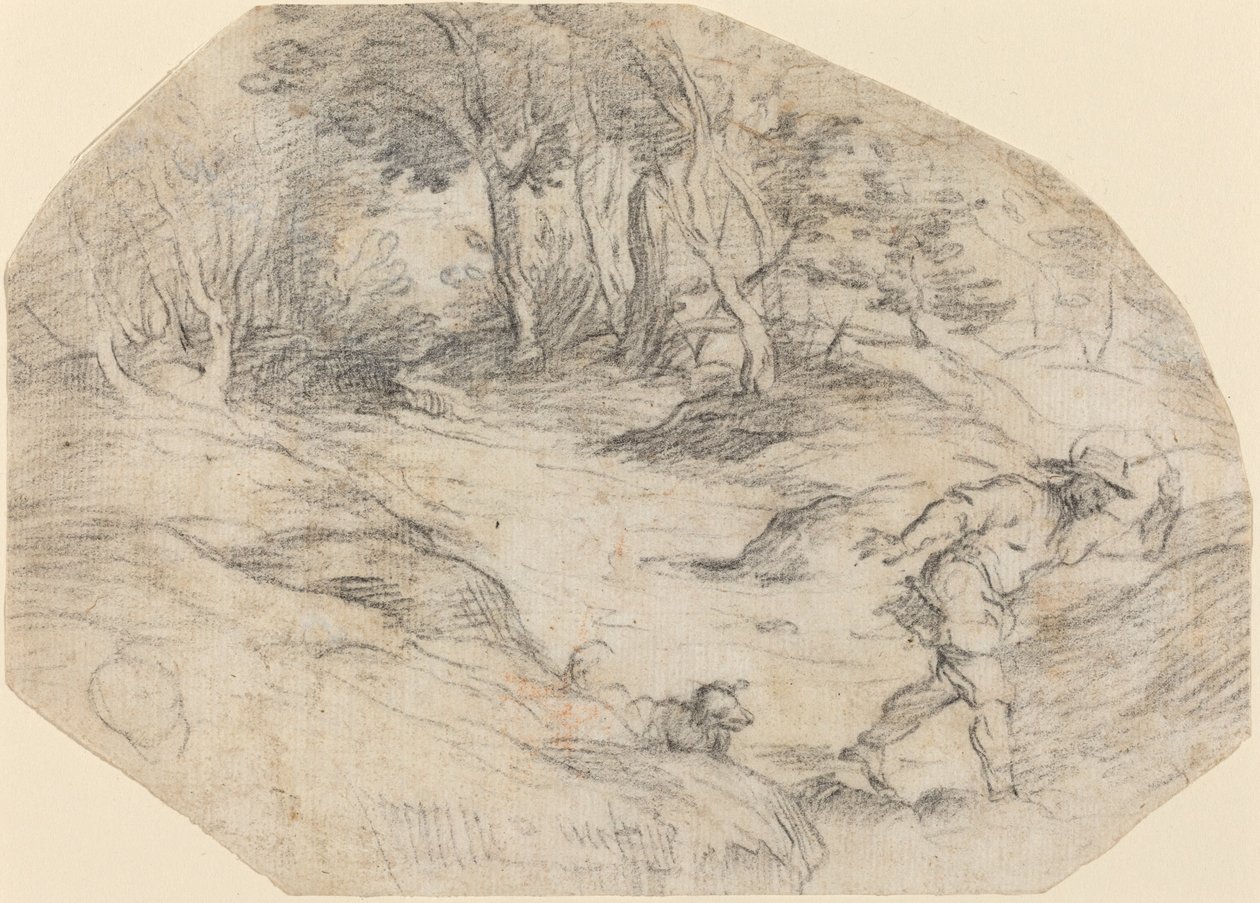Paisagem com um homem e um cachorro de Leandro Bassano after Titian