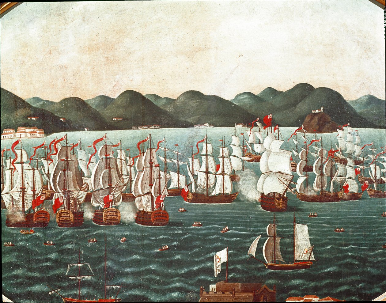 Navios ingleses na Baía do Rio de Janeiro (Pintura, final do século XVIII) de Leandro Joachim