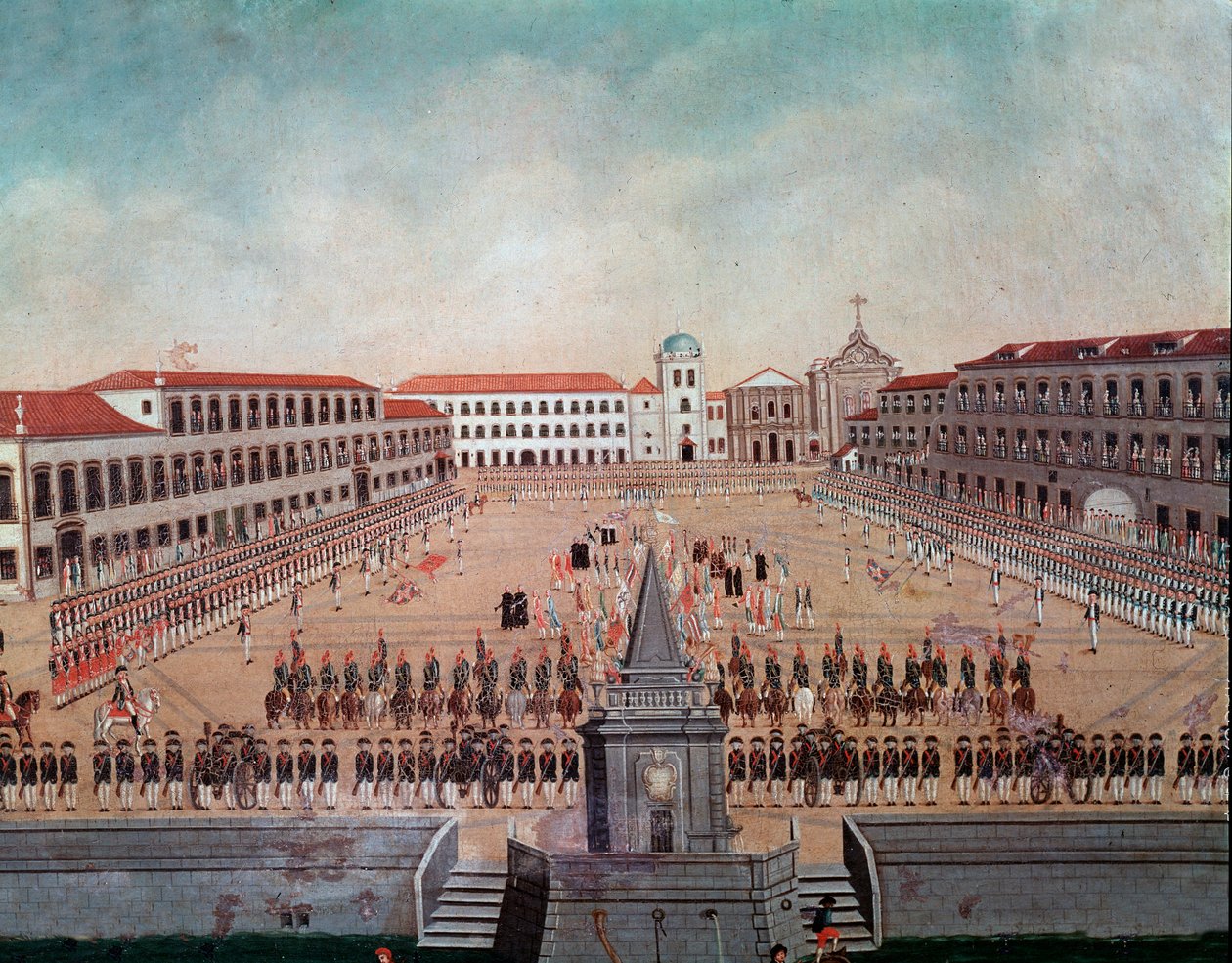Desfile Militar na Praça Real do Rio de Janeiro no Brasil Aquarela de Leandro Joaquim (1738-1798) Século XVIII Rio de Janeiro, Museu Histórico Nacional de Leandro Joachim