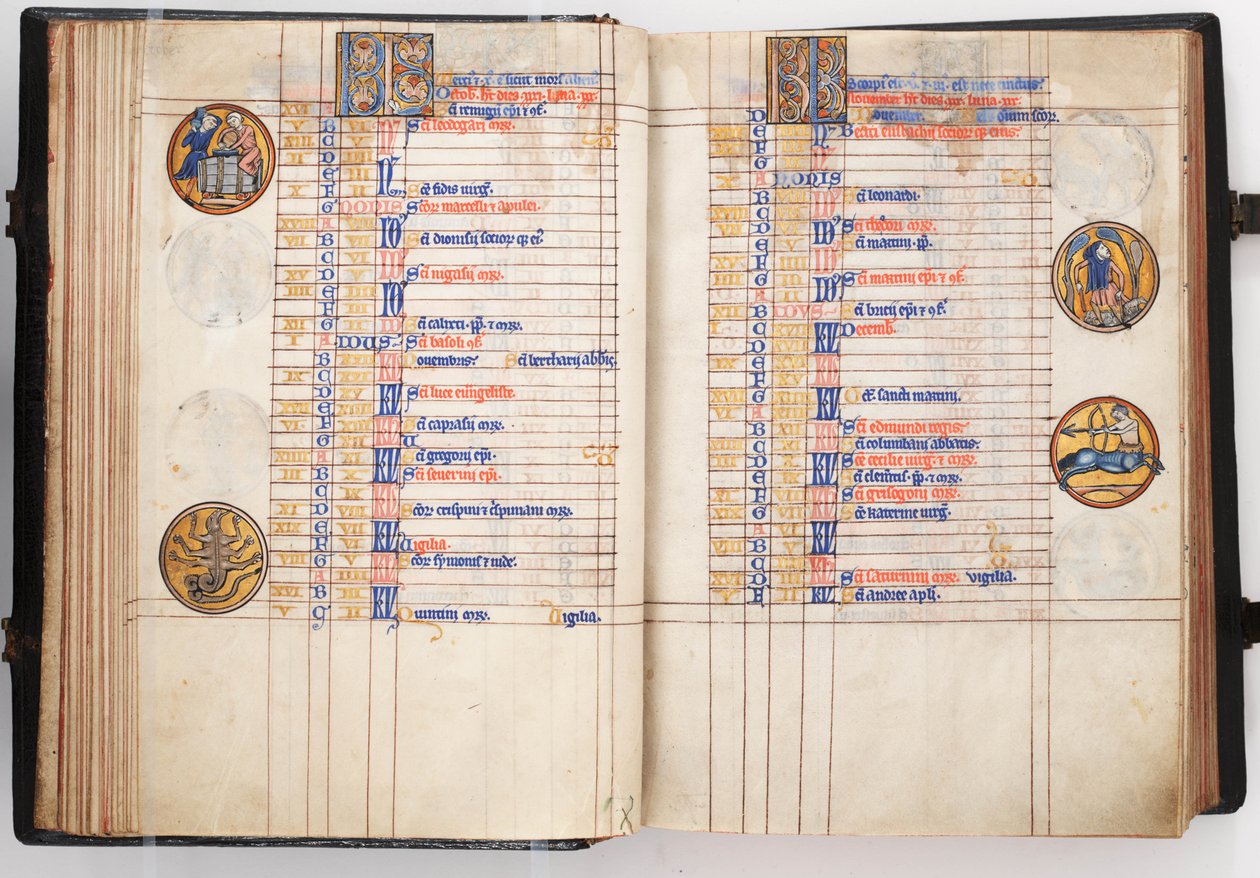 Lewis Psalter, abrindo páginas de calendário para outubro e novembro, c.1225-50 (tempera em pergaminho) de Leber Group