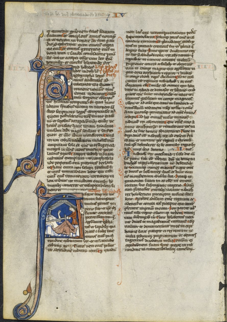 Folha de uma Bíblia latina: Inicial A e Inicial A: Judith Beheading Holofernes, c. 1230-1240. de Leber Group