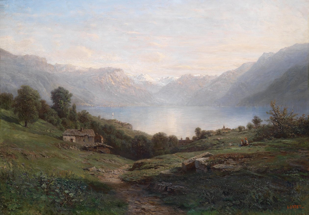 Vista, de, lago, Thun de Leberecht Lortet