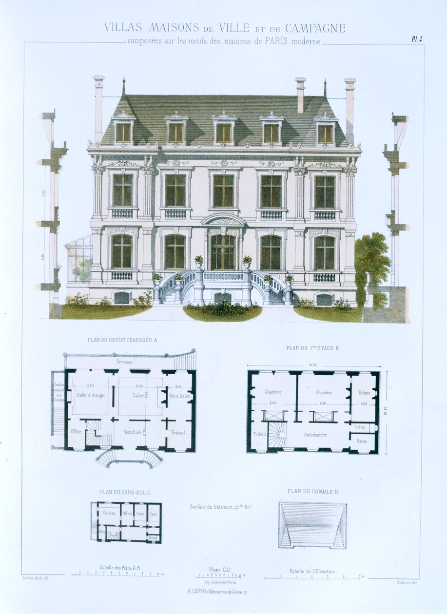 Design de &39;Cidade e Casas de Campo Baseadas nas Casas Modernas de Paris&39;, c.1864 de Leblanc
