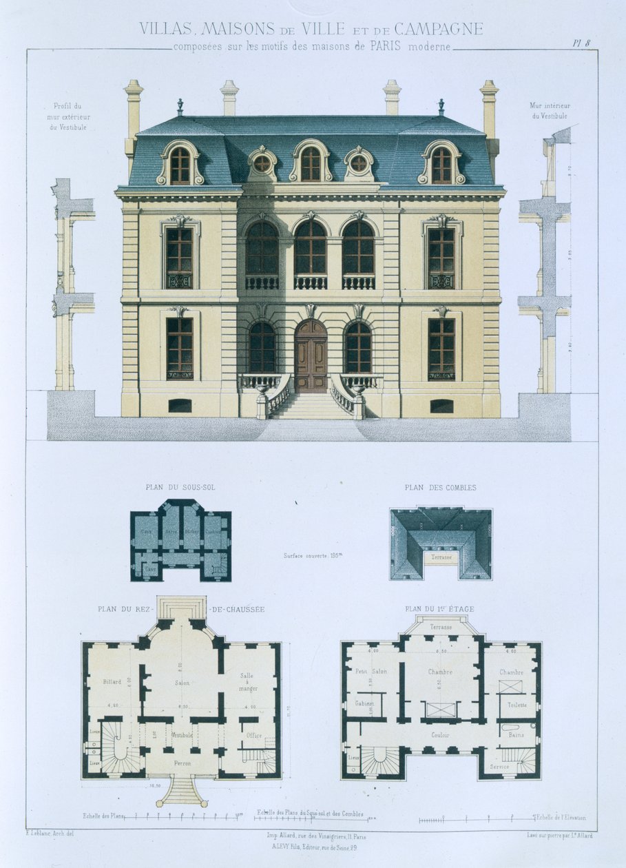 Design de &39;Cidade e Casas de Campo Baseadas nas Casas Modernas de Paris&39;, c.1864 de Leblanc