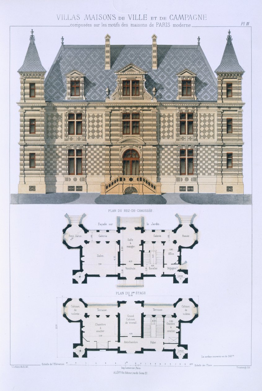 Design de &39;Cidade e Casas de Campo Baseadas nas Casas Modernas de Paris&39;, c.1864 de Leblanc