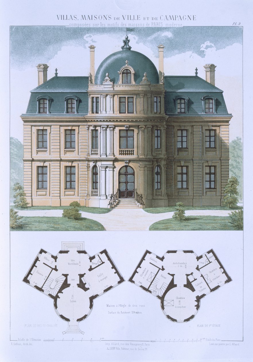 Design de &39;Cidade e Casas de Campo Baseadas nas Casas Modernas de Paris&39;, c.1864 de Leblanc