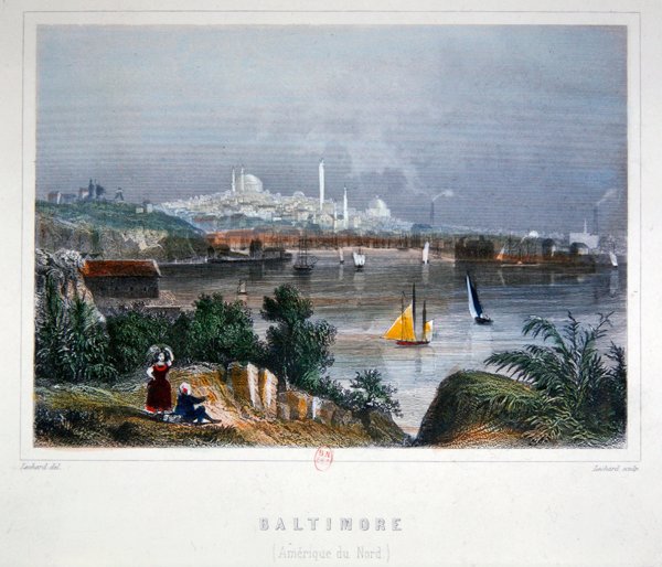 Uma Vista de Baltimore (gravação em aço colorido) de Lechard Lechard