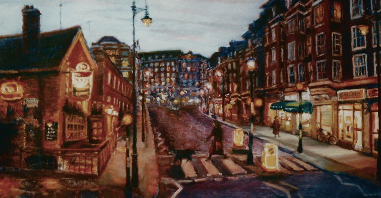 Ebury Bridge Rd. 2001 (óleo em papel) rua de noite de Pimlico de Lee Campbell