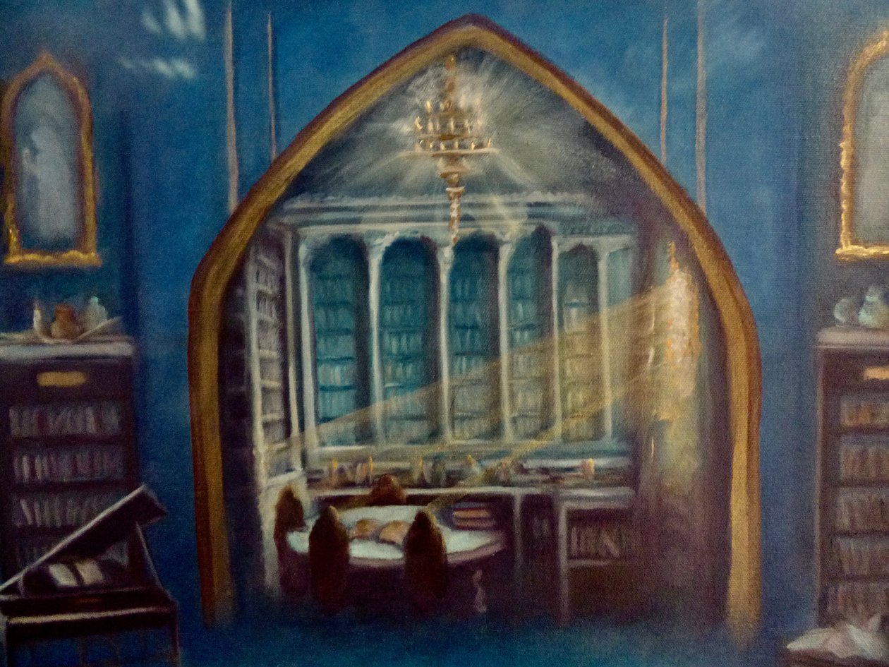Pormenor da Biblioteca Encantada, 2024 (óleo sobre tela) de Lee Campbell