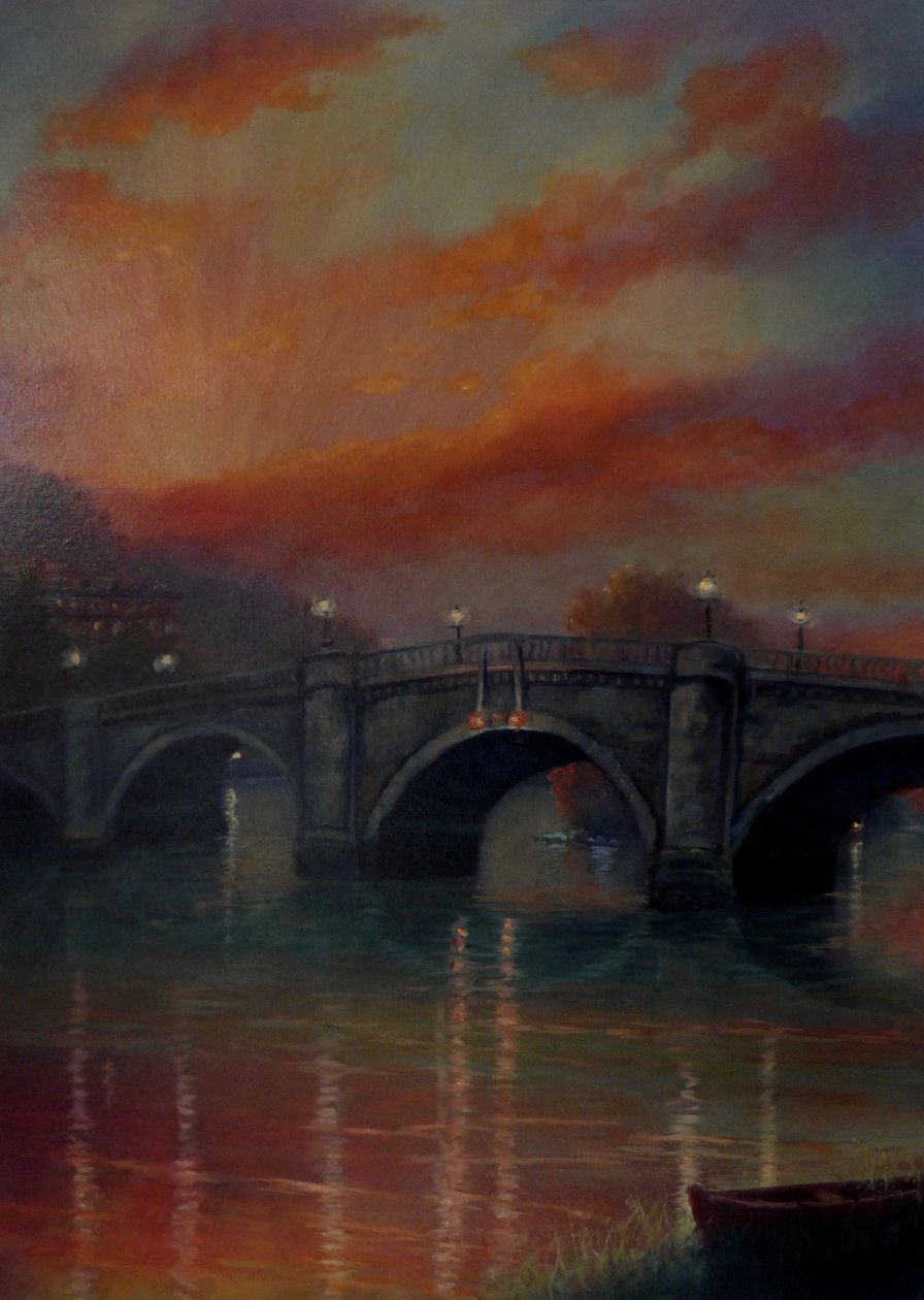 Richmond Bridge Sunset, 2022 (óleo sobre tela) de Lee Campbell