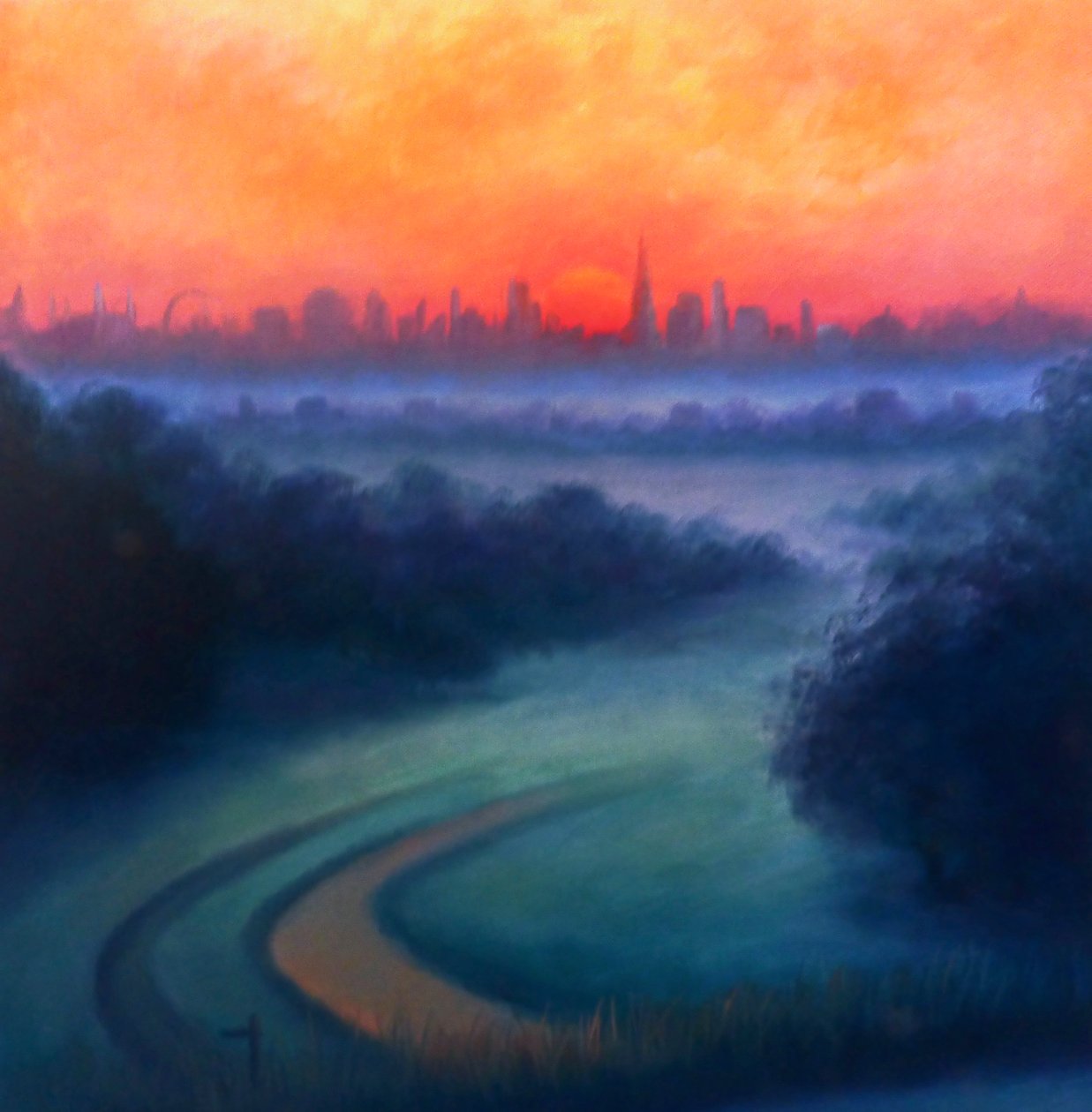 Amanhecer de verão Richmond Park; 2023 (óleo sobre tela) de Lee Campbell