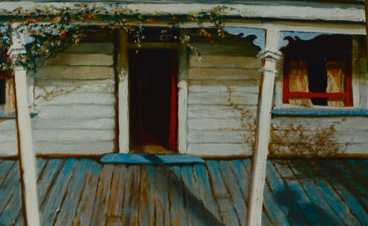 Varanda NZ 2002 (óleo no painel) Alpendre ensolarado de Lee Campbell