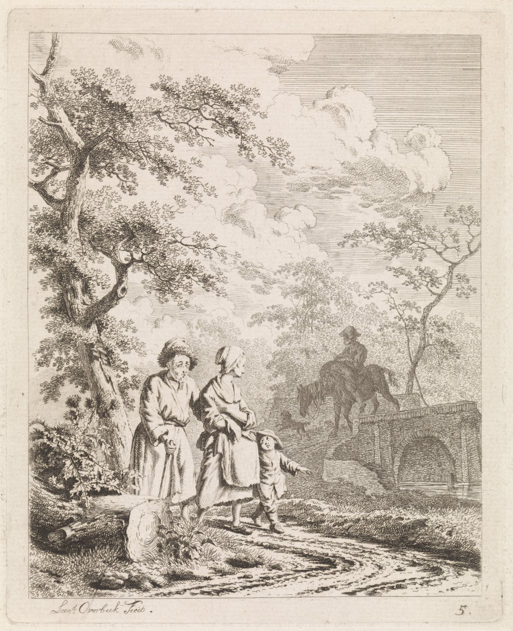 Velho, mulher e criança em um caminho de floresta Paisagens com figuras (título da série) de Leendert Overbeek