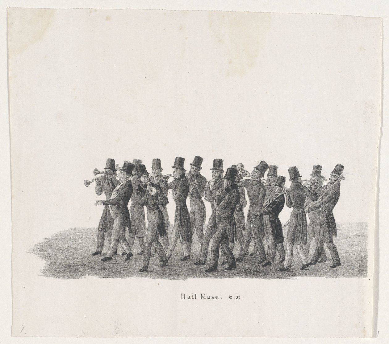 Músicos no desfile dos estudantes de Leiden, 1835
Salve Musa! (título sobre o objecto)
As actuações separadas, que concluíram o desfile, realizado por H.H. Students of the Leiden University em 9 de Fevereiro: 1835 (título da série sobre o objecto) de Leendert Springer (I)