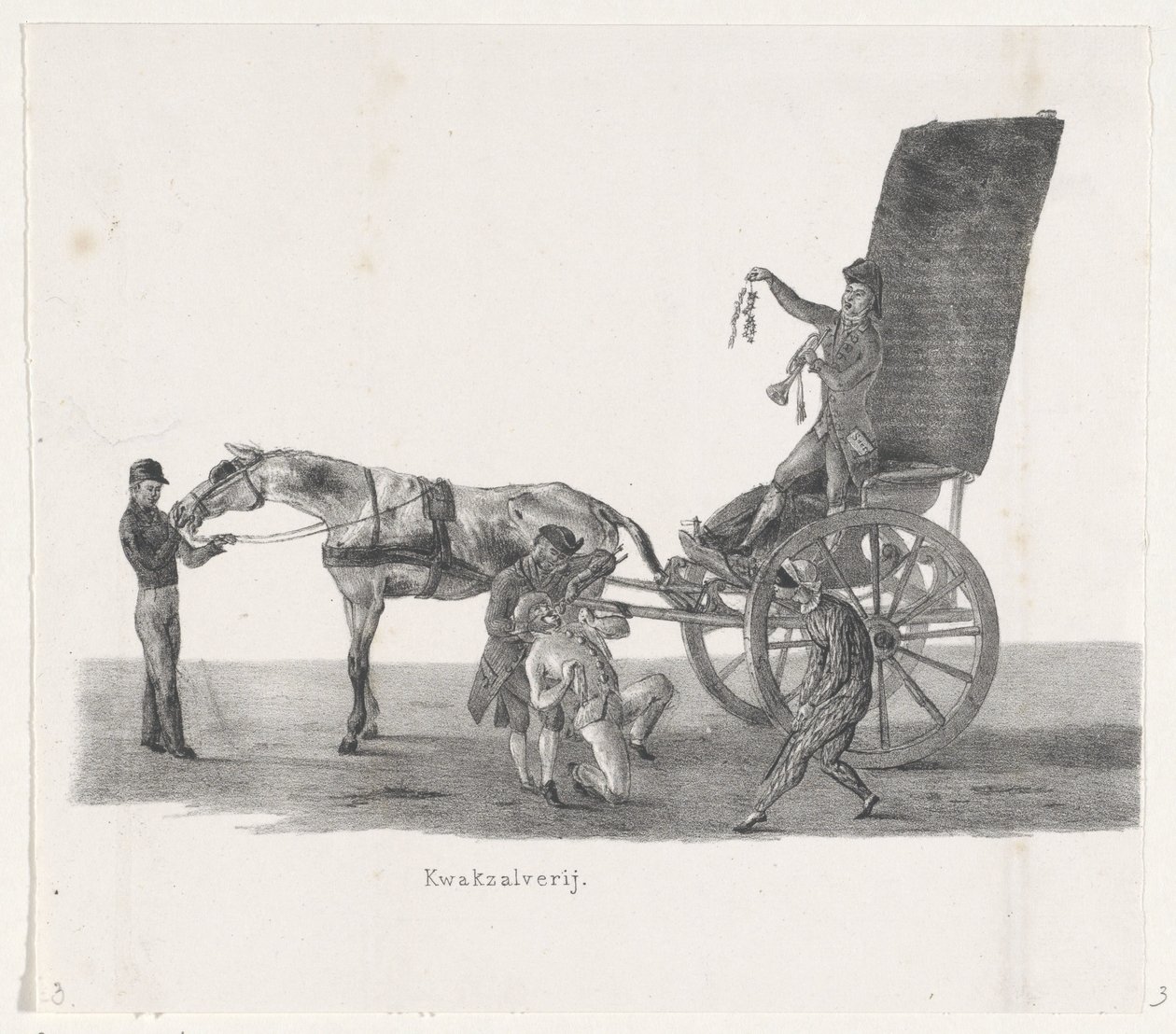 Pastor com um charlatão, 1835
Consulta (título sobre o objecto)
As actuações separadas, que concluíram o desfile realizado por H.H. Students of the Leiden University em 9 de Fevereiro: 1835 (título da série sobre o objecto) de Leendert Springer (I)