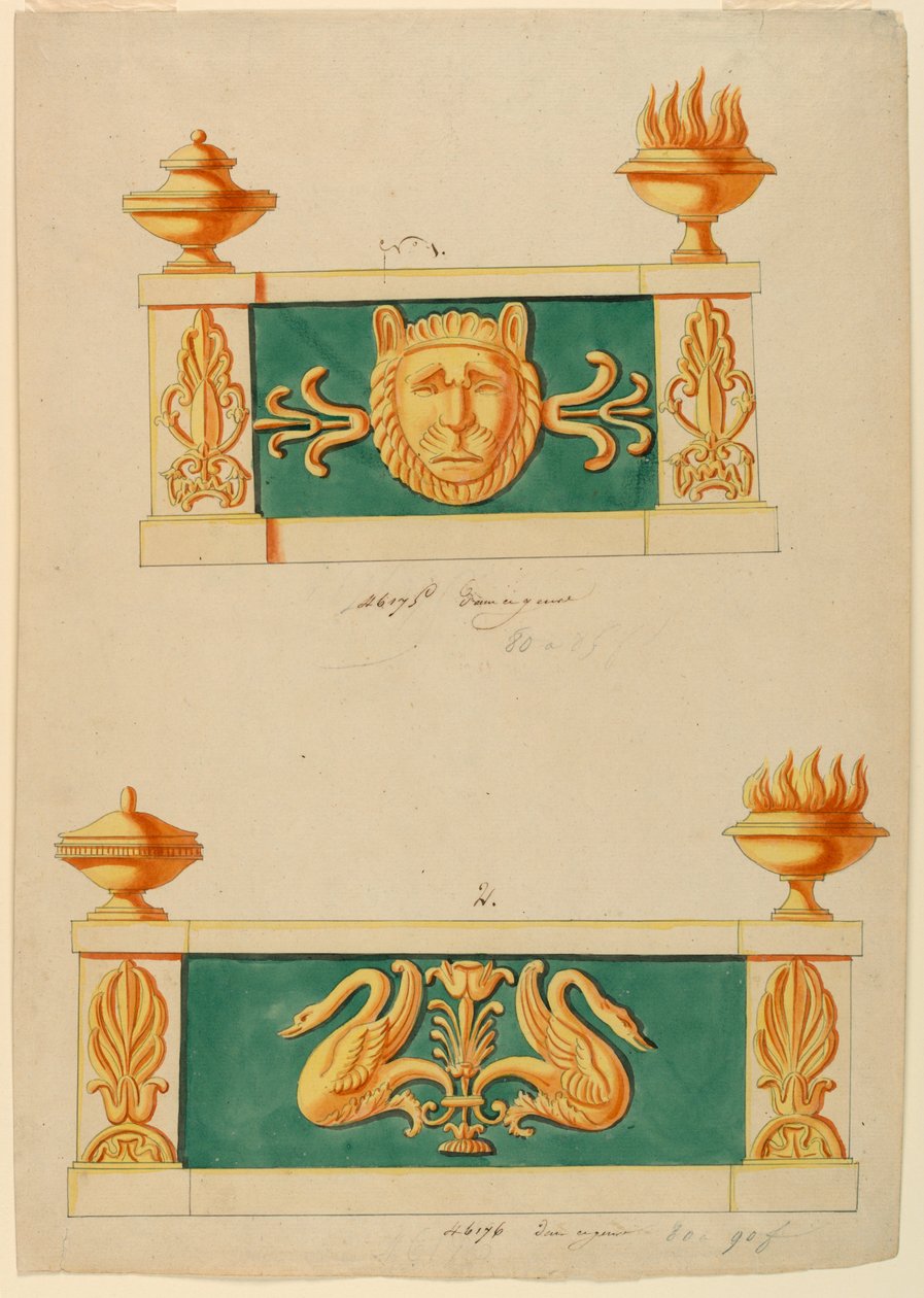 Design para dois andirons de Lefebure Manufactory