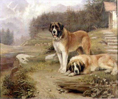 Dois São Bernardos numa Paisagem Alpina de Leghe Suthers
