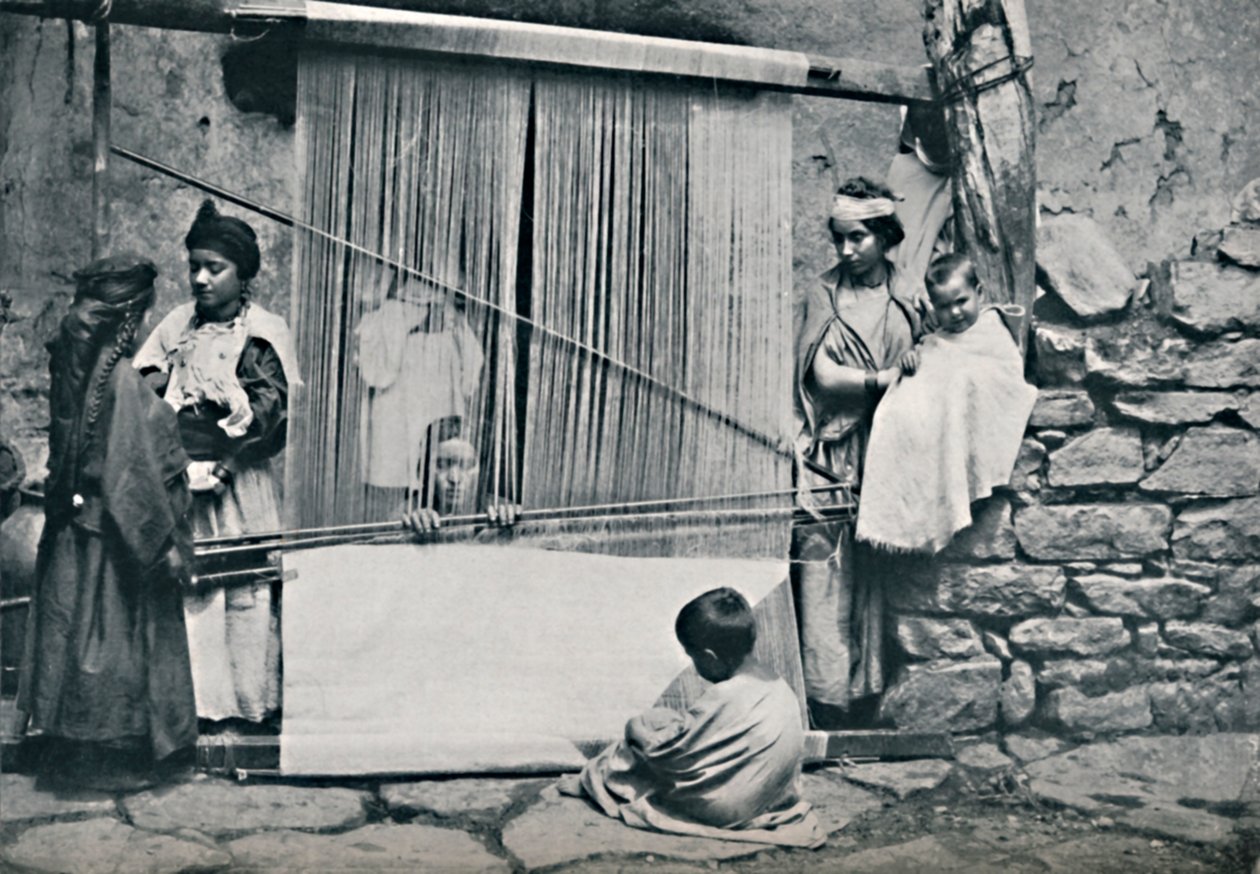 Tecelões Kabyle e tear nativo, Argélia do Norte, 1912 de Legrand