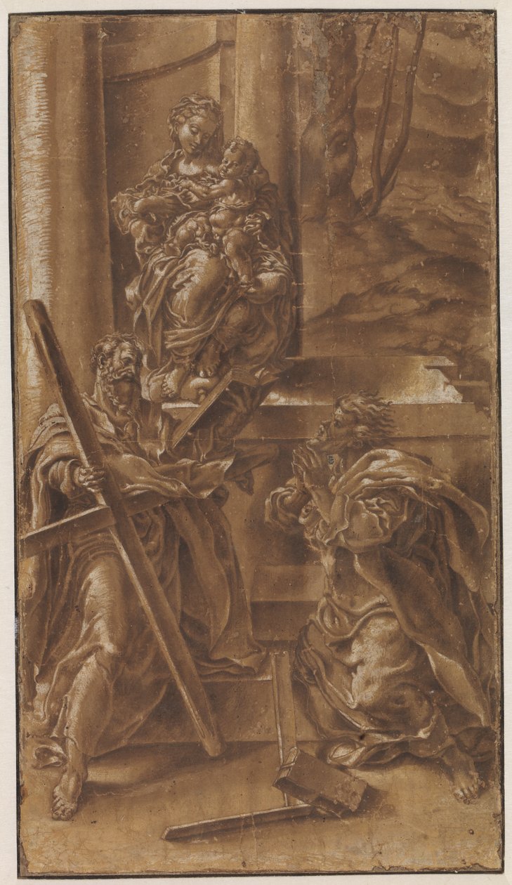 Madonna com o Menino e o Apóstolo André (à esquerda) e São Judas (à direita) de Lelio Orsi