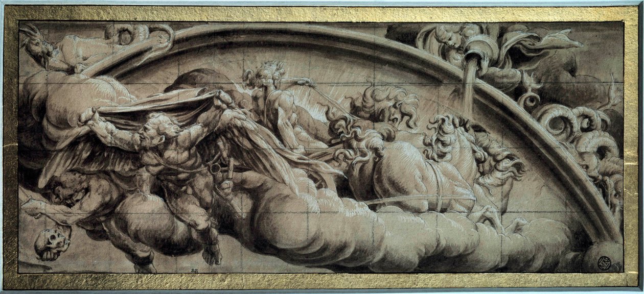 Ciclo do tanque Apollo: a noite ou alegoria do inverno. Desenho em tinta preta por Lelio Orsi (1511-1587). Século XVI. Dim. 0,17x0,43 m. Paris, Museu do Louvre. de Lelio Orsi da Novellara