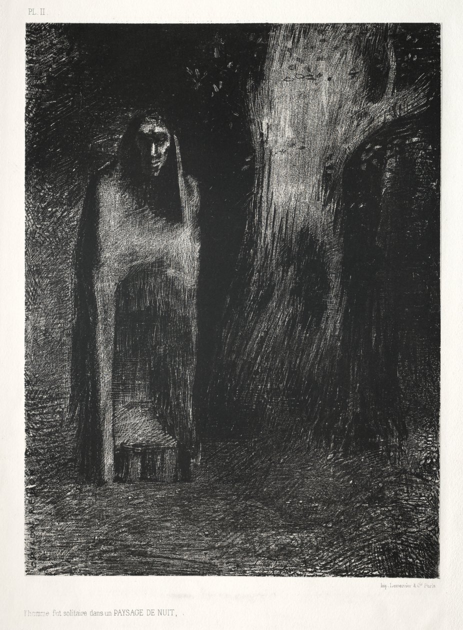O homem estava sozinho em uma paisagem noturna de Lemercier and Cie.