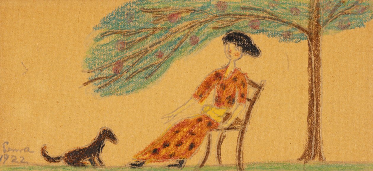 Mulher e cachorro debaixo da árvore de Lenna Glackens