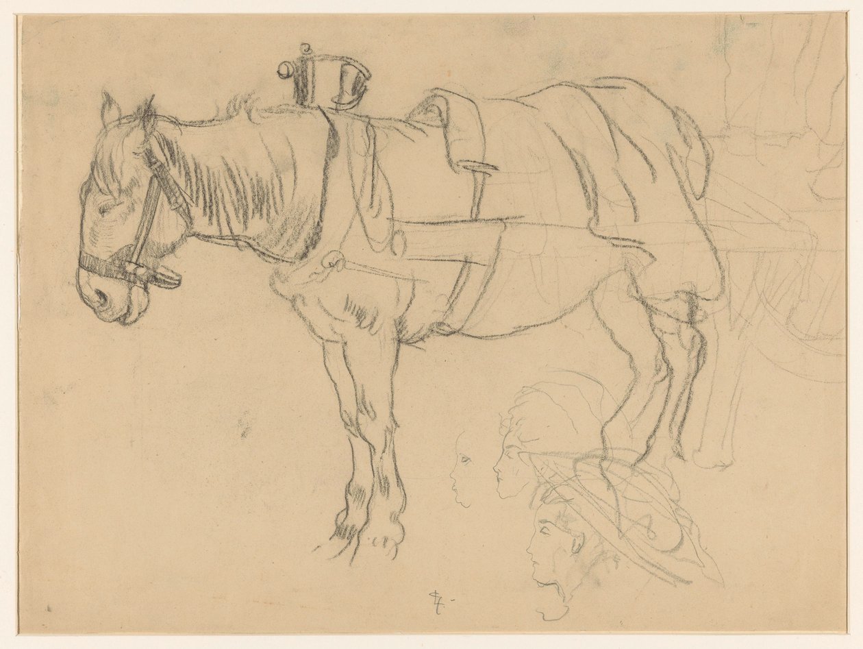 Estudos de cavalos treinados e cabeça de Leo Gestel (signed by artist)