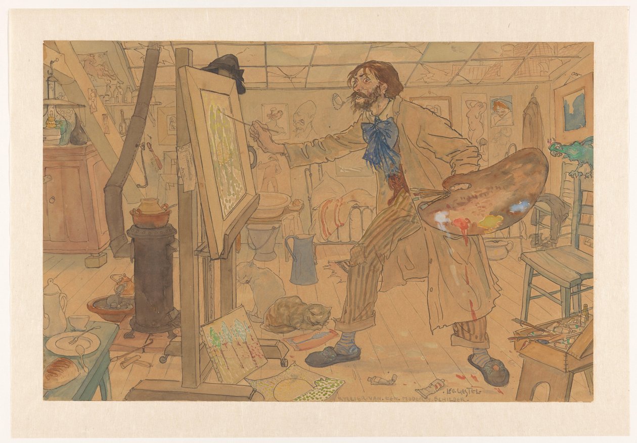 Estúdio de um pintor moderno (título original sobre o objecto) de Leo Gestel (signed by artist)