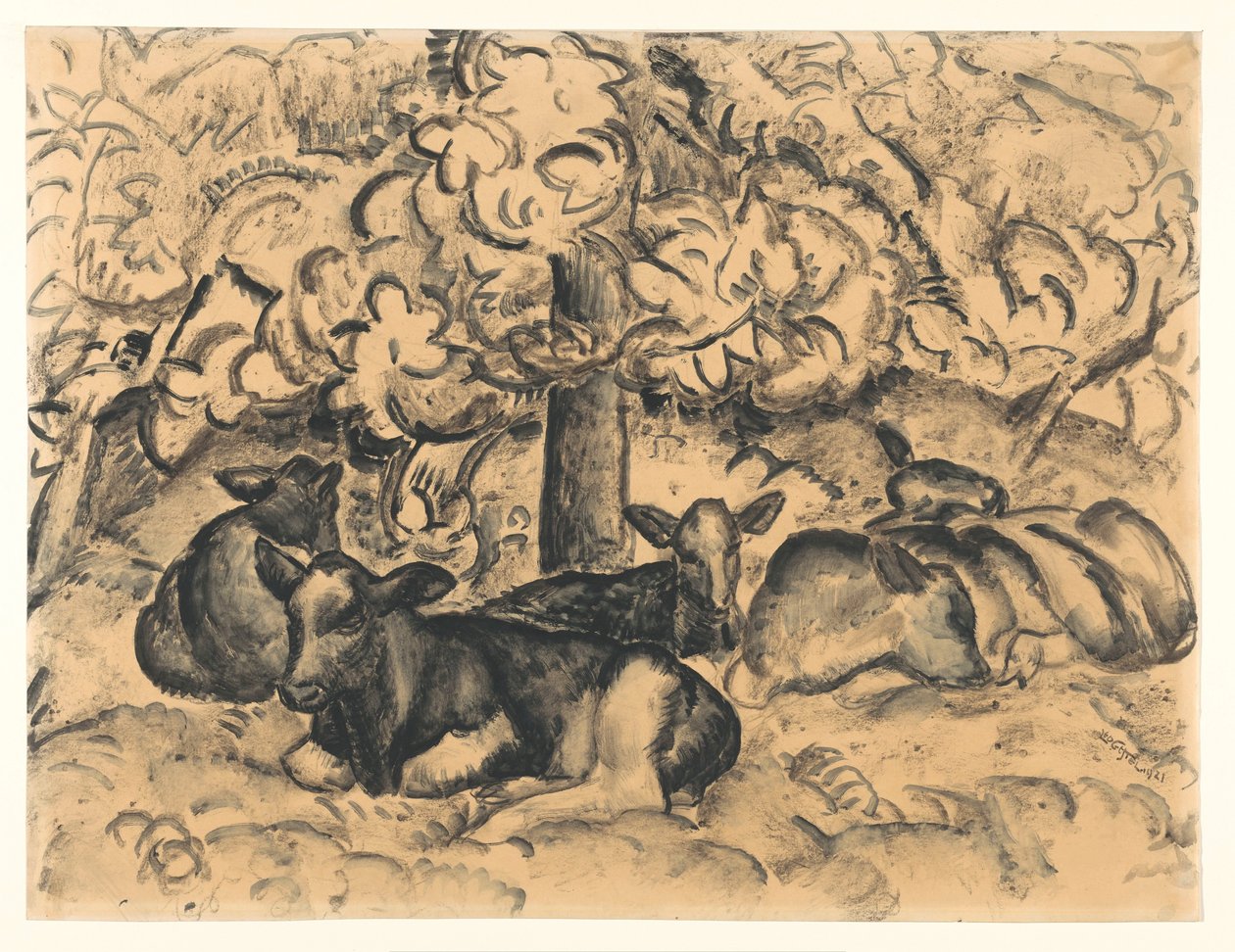 Pomar com bezerros de Leo Gestel (signed by artist)