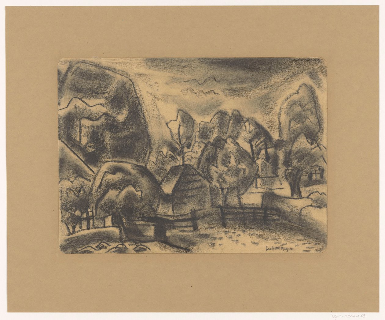 Paisagem com casa de campo entre árvores de Leo Gestel (signed by artist)
