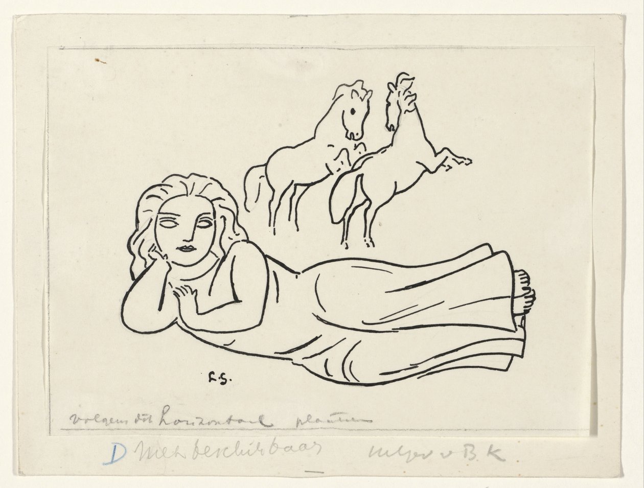 Mulher reclinada com dois cavalos de Leo Gestel (signed by artist)