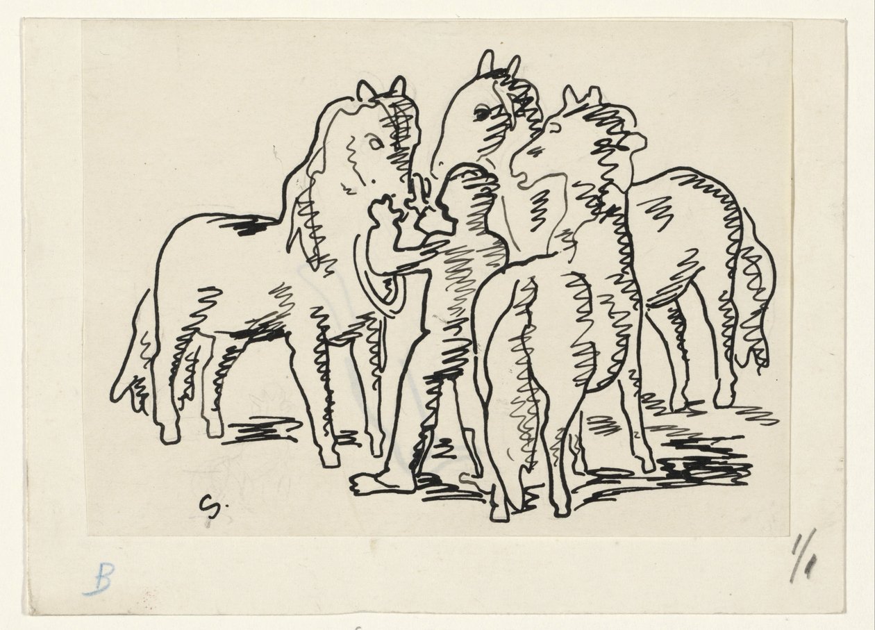 Homem com três cavalos de Leo Gestel (signed by artist)