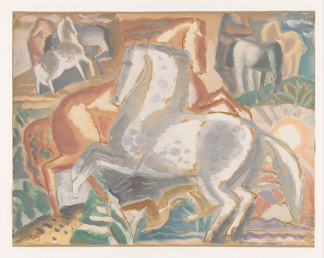 Cavalos na paisagem de Leo Gestel (signed by artist)