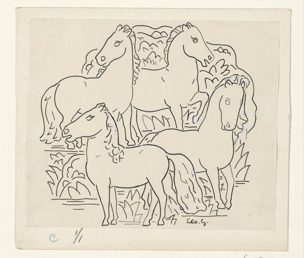 Quatro cavalos de Leo Gestel (signed by artist)