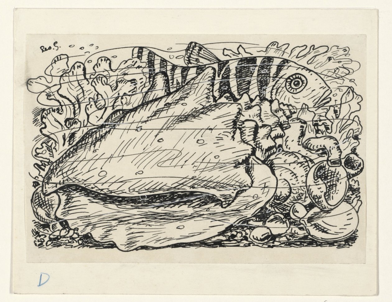 Peixe e concha na água de Leo Gestel (signed by artist)