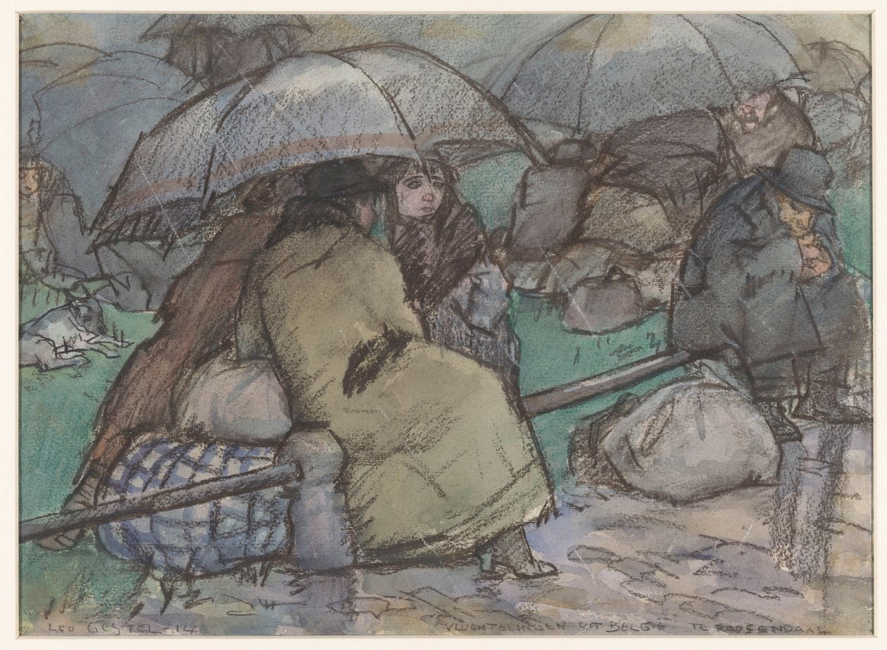 Refugiados da Bélgica em Roosendaal (título original no objeto) de Leo Gestel (signed by artist)