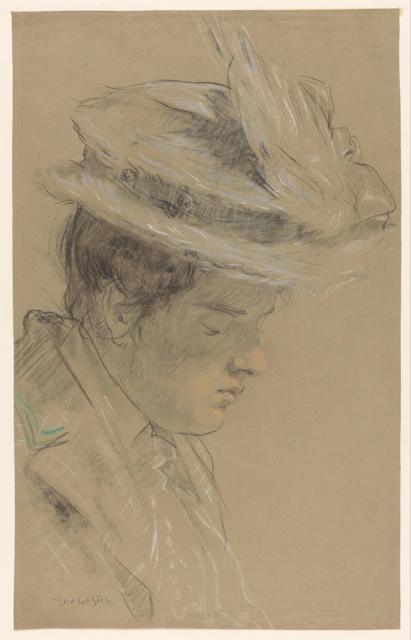 Mulher com chapéu, olhando para baixo de Leo Gestel (signed by artist)