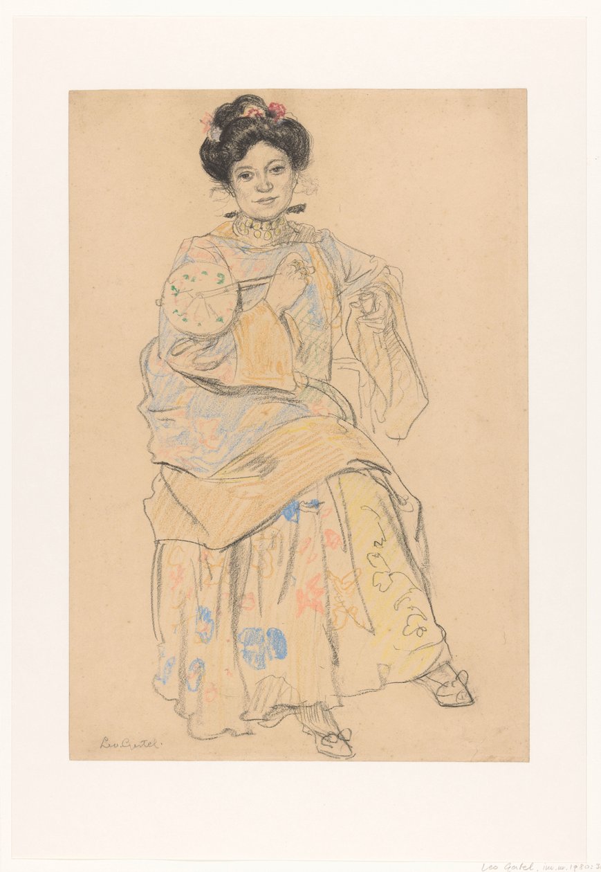 Mulher sentada em vestido japonês de Leo Gestel (signed by artist)