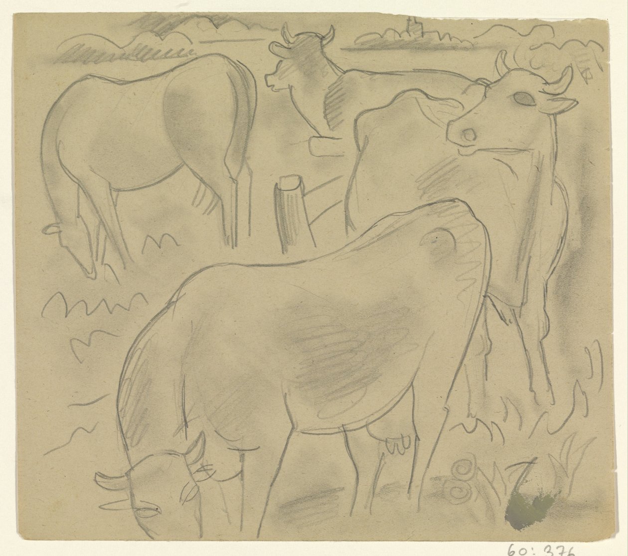 Três vacas e um cavalo no prado de Leo Gestel