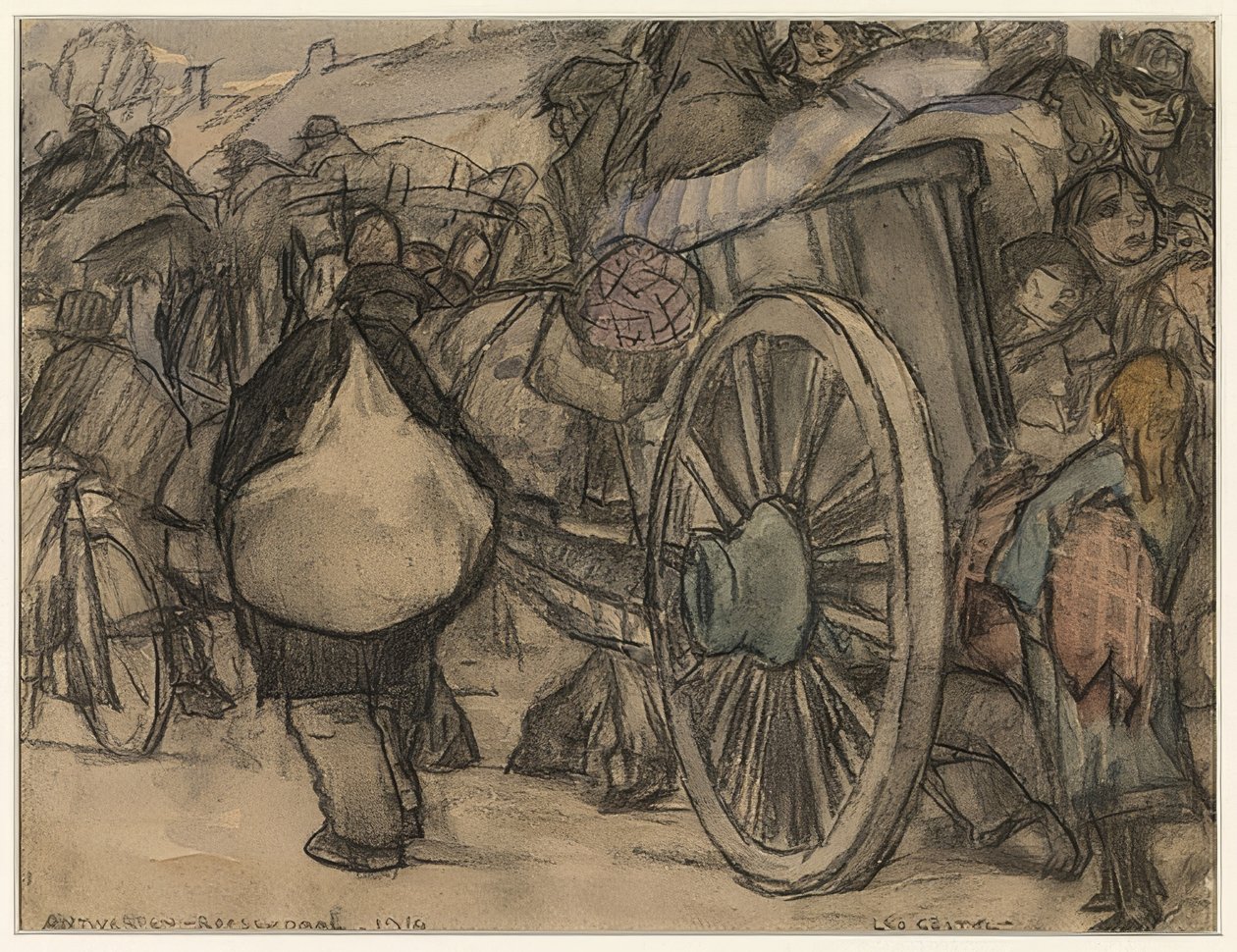 Flüchtlinge no Weg de Amsterdam no Roosendaal (Refugiados no caminho de Antuérpia para Roosendaal). 1914 de Leo Gestel