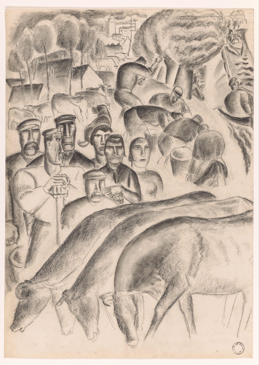 Vacas de pasto, agricultores e trabalhadores dos campos de Leo Gestel