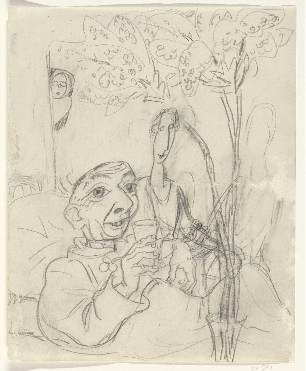Caricatura de Leo Gestel em seu leito de enfermo de Leo Gestel