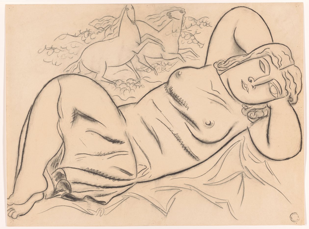 Mulher nua reclinada com cavalos de Leo Gestel