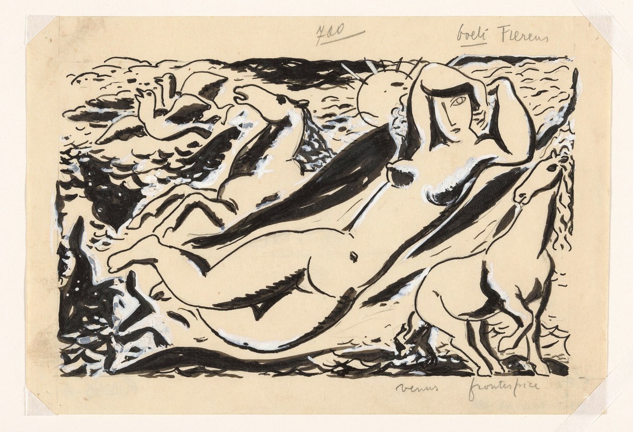 Mulher reclinada com dois cavalos de Leo Gestel