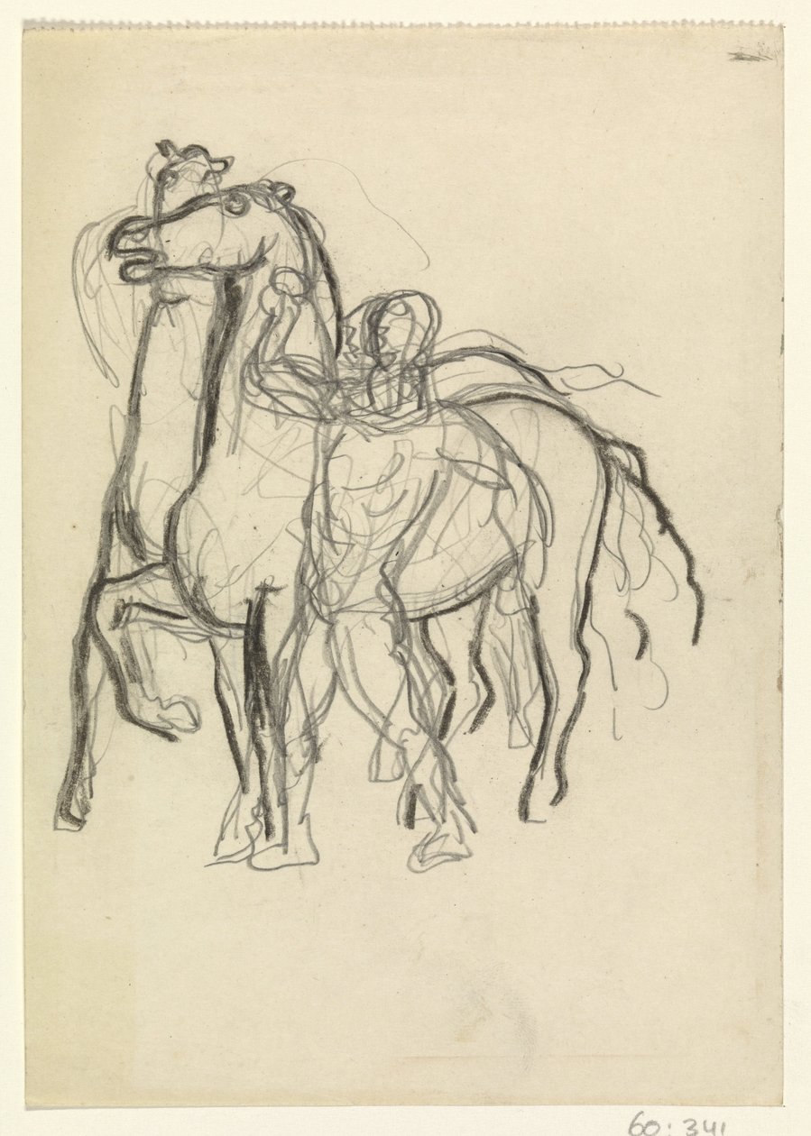 O homem prende dois cavalos de Leo Gestel