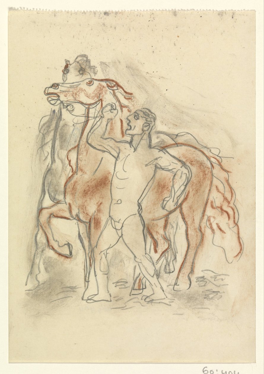 O homem nu prende dois cavalos de Leo Gestel