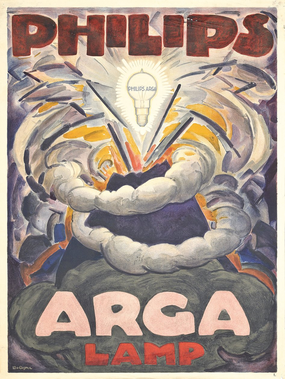 Cartaz de propaganda Philips Arga Lamp, c.1918 (litografia colorida) de Leo Gestel